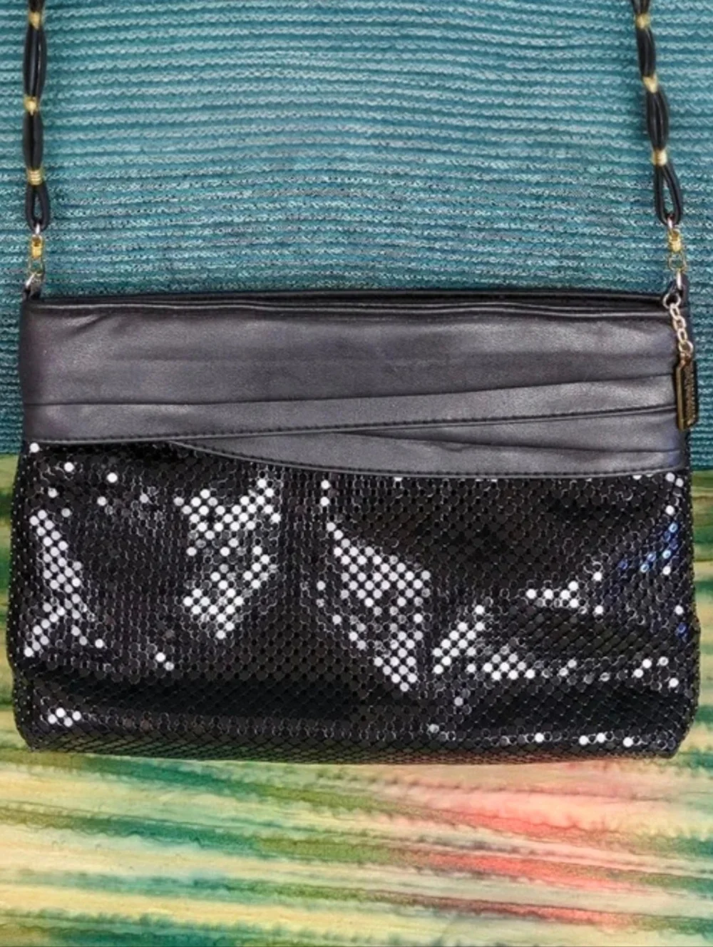Vintage Whiting & Davis Black Mesh Evening Bag Convertible Clutch
